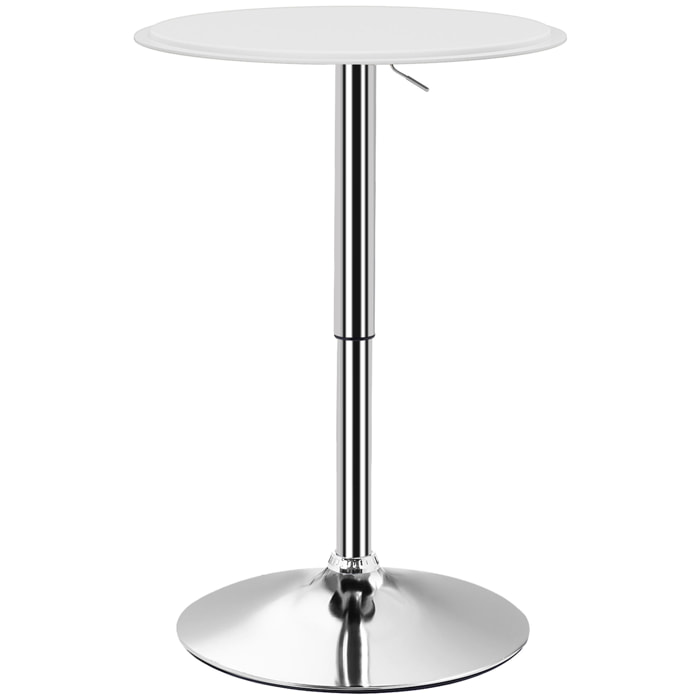 Mesa de Bar Redonda con Altura Ajustable 67-93 cm Mesa Alta de Bar con Tablero Ø63 cm Giratoria 360° con Base Redonda de Metal Cromado para Bistró Cocina Comedor Blanco