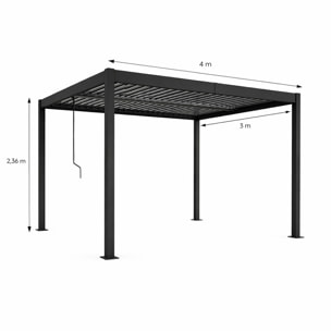 Pergola bioclimatique structure et lames orientables en aluminium noir 4x3m SOPRON