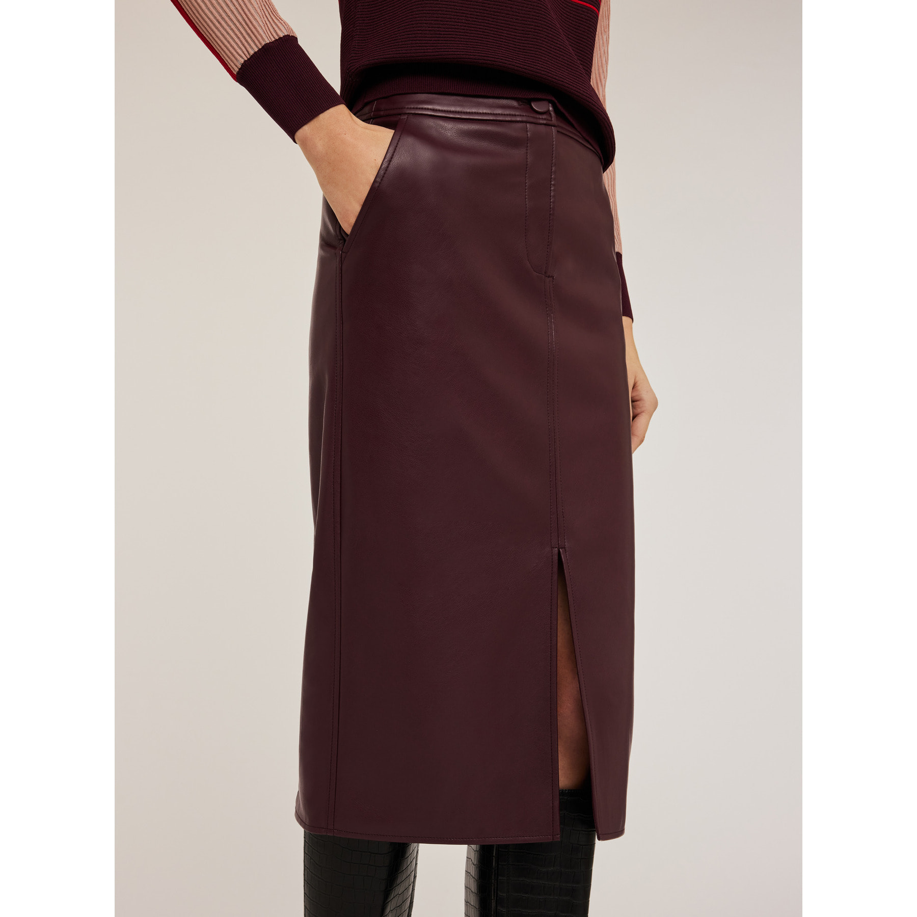 Motivi - Gonna longuette in tessuto spalmato - Bordeaux