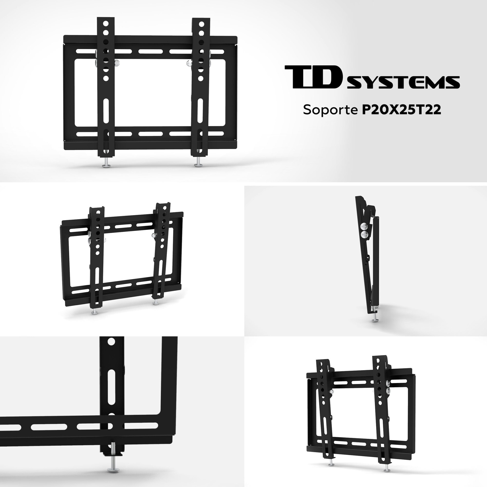 Soporte de TV pared inclinable de bajo perfil para pantallas de 14 a 40 pulgadas. VESA máximo de 200 x 200 mm - TD Systems P20X25T22