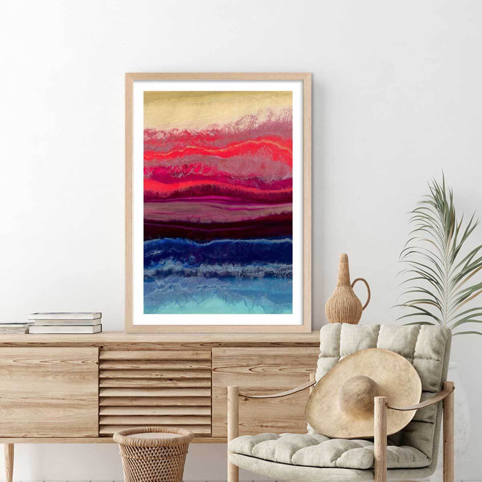 Poster red blue contrast Affiche + cadre en bois - Chêne