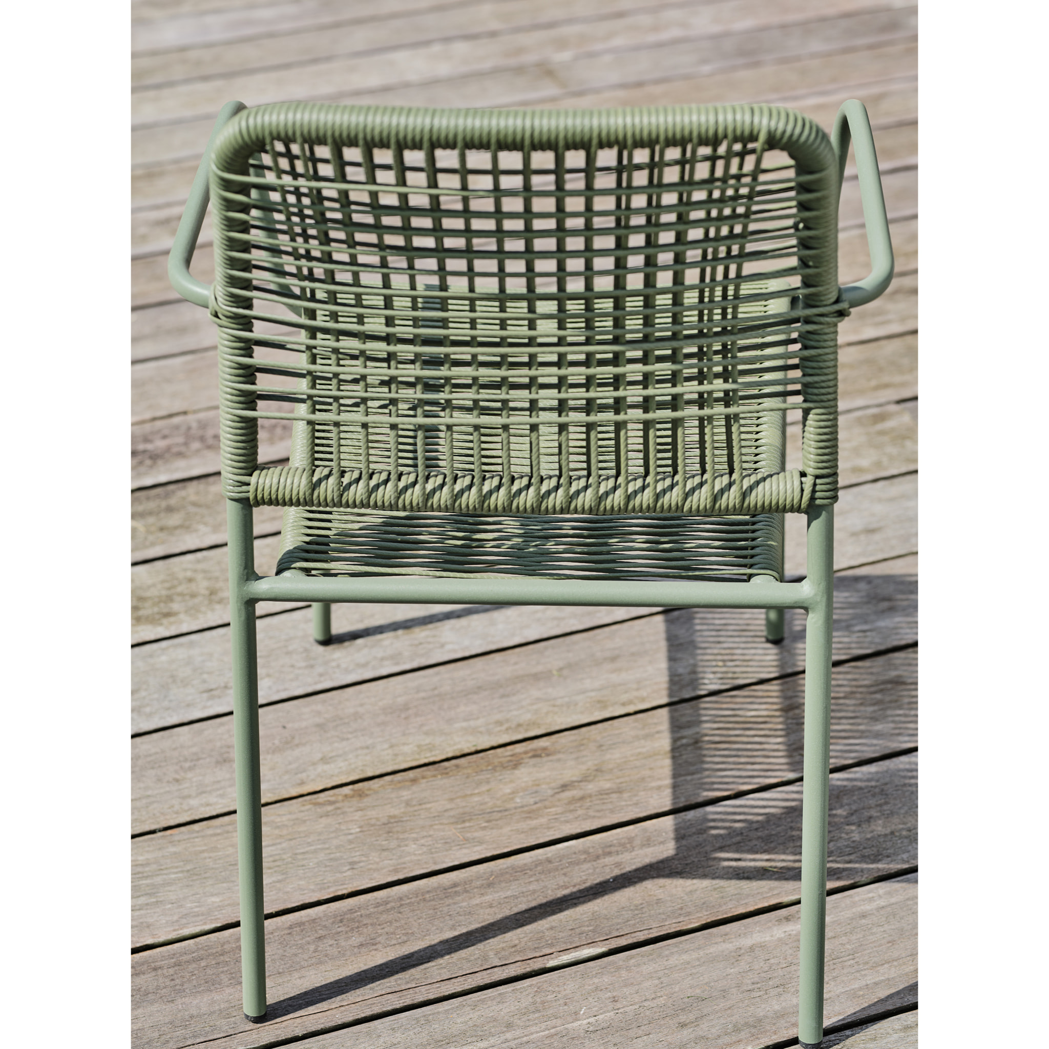 MARCEAU - Fauteuil de jardin empilable en corde et acier vert olive