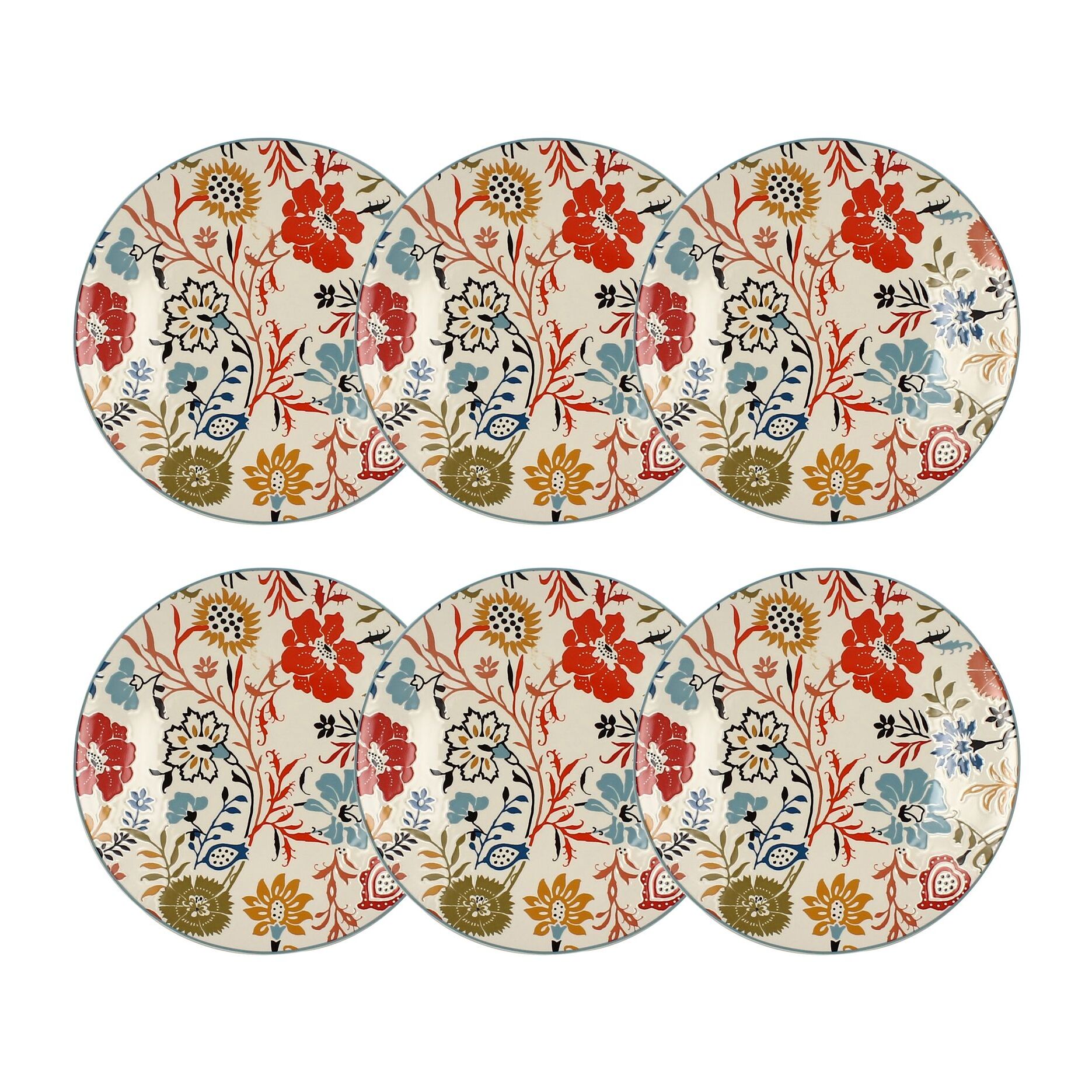 Lot de 6 assiettes à dessert florales en grès 20cm JAIPUR