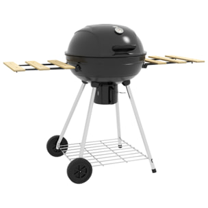 Barbacoa de Carbón Barbacoa Portátil con 2 Ruedas Estantes Plegables Termómetro y Parrilla Metálica para Pícnic Camping 117x68x91 cm Negro