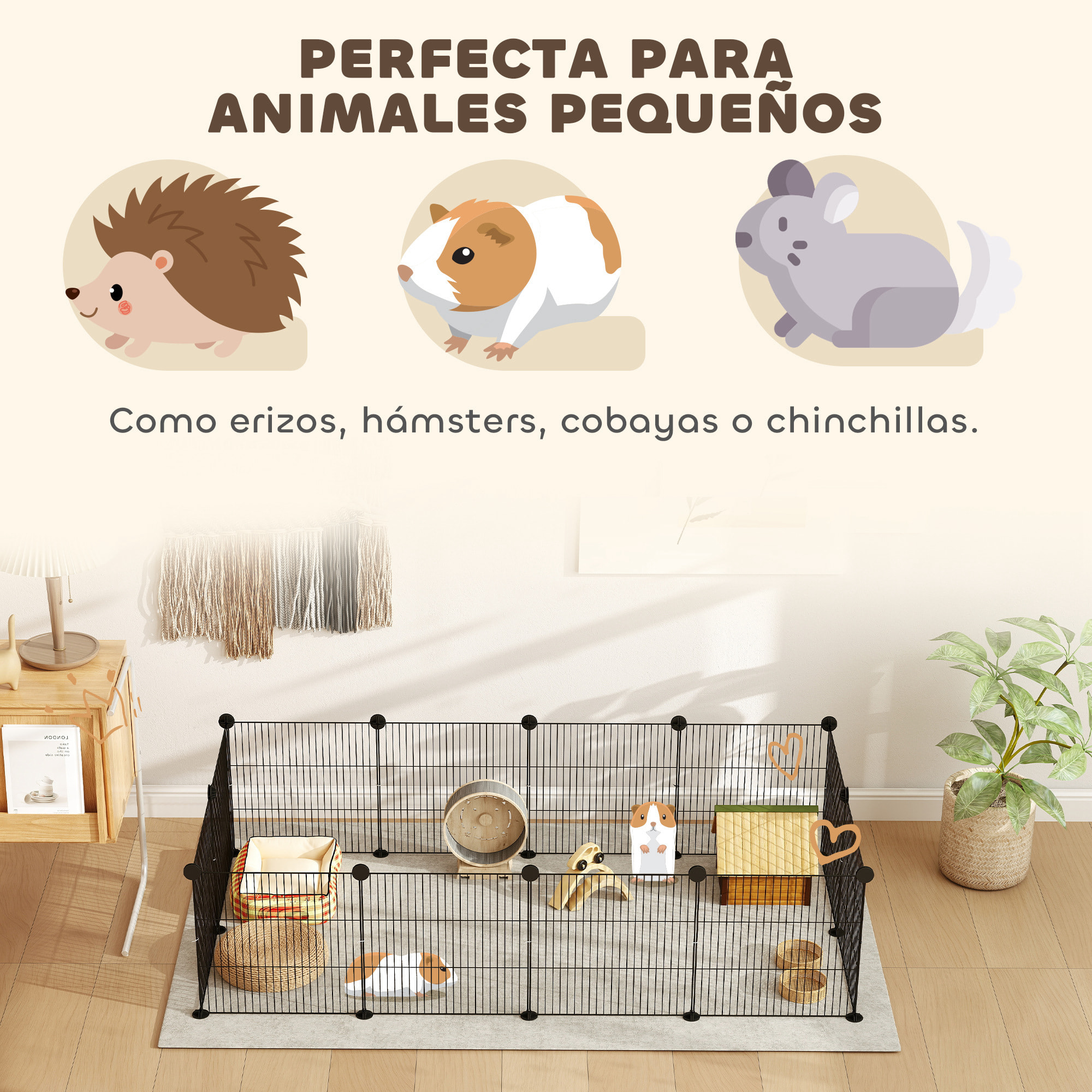 Valla Metálica para Mascotas con 12 Paneles Parque Metálico para Animales Pequeños Desmontable Diseño DIY para Erizo Conejos 140x70x35 cm Negro