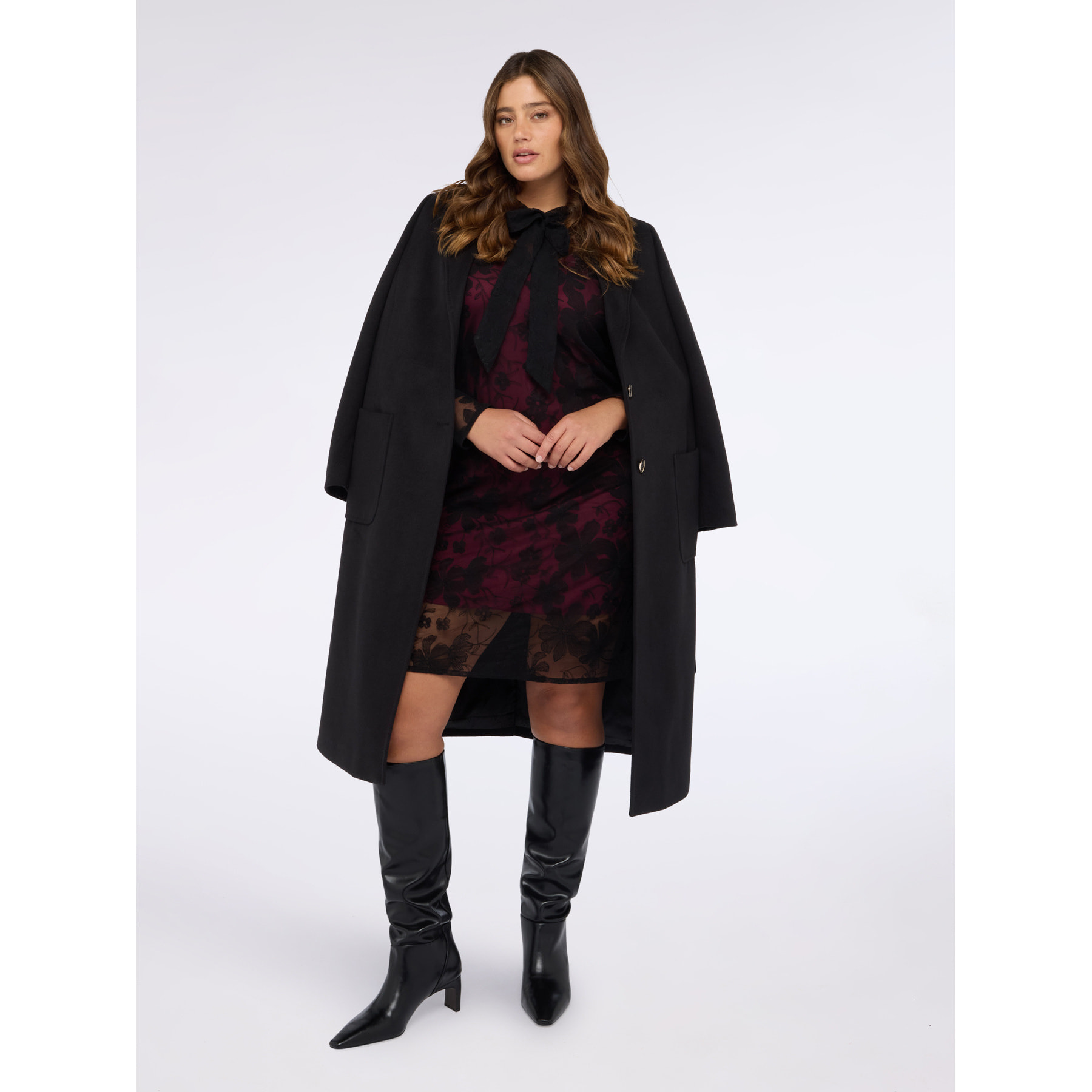 Fiorella Rubino - Vestito in pizzo con sottoveste a contrasto - Nero