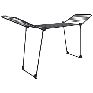 Stendibiancheria Estensibile Fino a 2 Metri Griglia Telescopica 30 M di Stenditura Stendino Grande Con Ruote Richiudibile 218-300 x 55 x 126 cm Nero