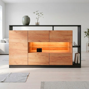 Credenza Con Vetrina Moderna Mobile contenitore Con Ripiani Interni In Melaminico Ideale Per Soggiorno 155 x 44 x 93 cm Rovere e Antracite