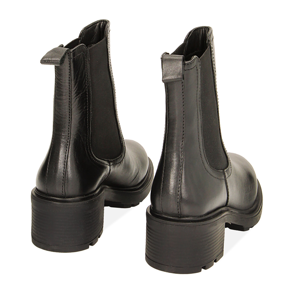 Stivaletti Chelsea neri in pelle, tacco 5,5 cm
