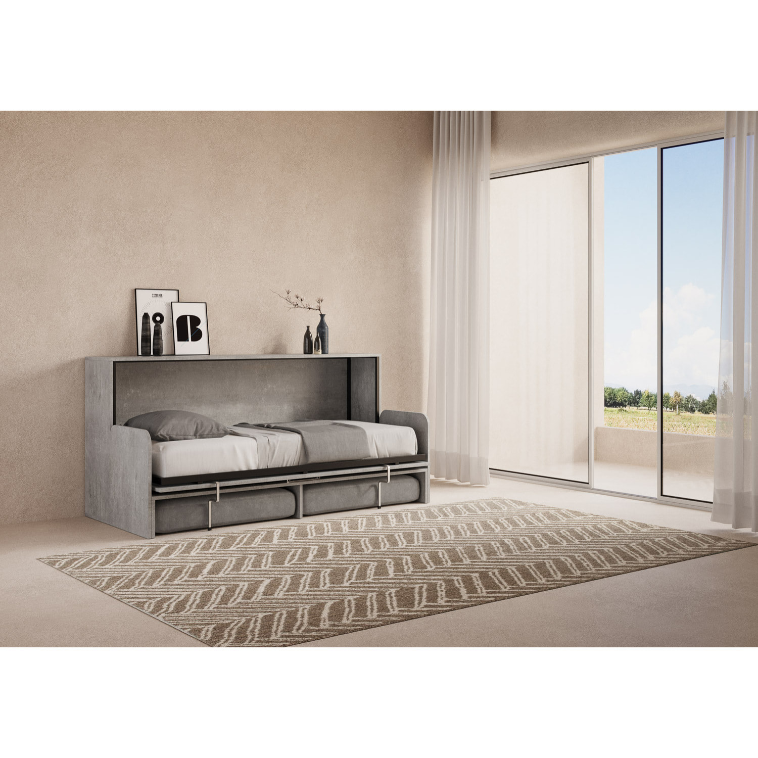 Lit escamotable horizontal 1 couchage 85 Kando Sofà Gris Béton - ALESSIA 20