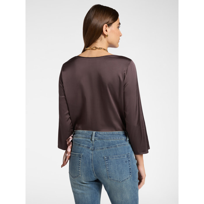 Elena Mirò - Blusa in raso stretch - Marrone
