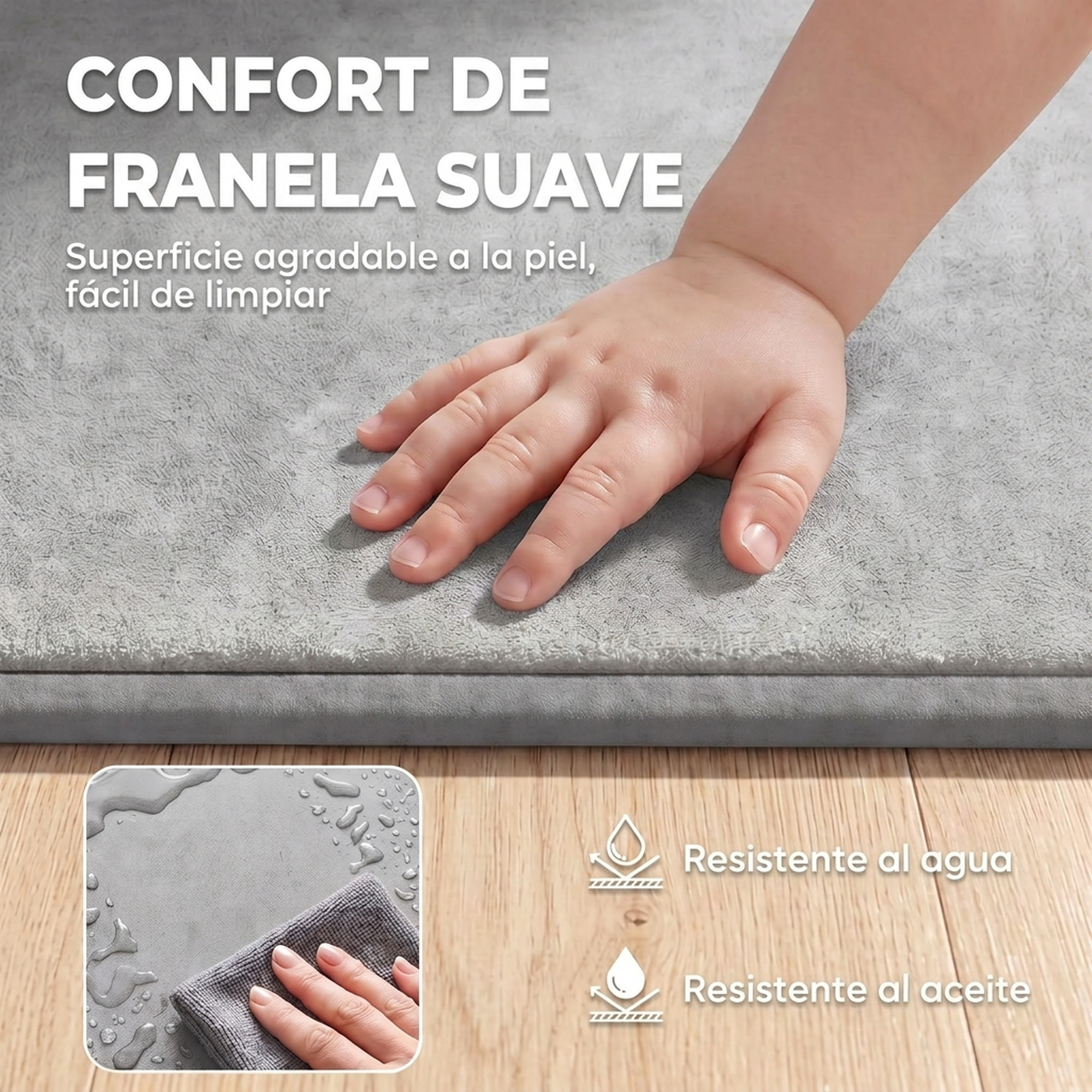 AIYAPLAY Alfombra Bebés Acolchada, 180x150 cm, Espuma de 3 cm, Colchoneta de Juegos, Franela Suave, Antideslizante, Resistente al Agua y Fácil de Limpiar, Gris Claro
