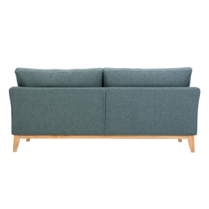 Canapé scandinave déhoussable 3 places en tissu vert de gris et bois clair OSLO