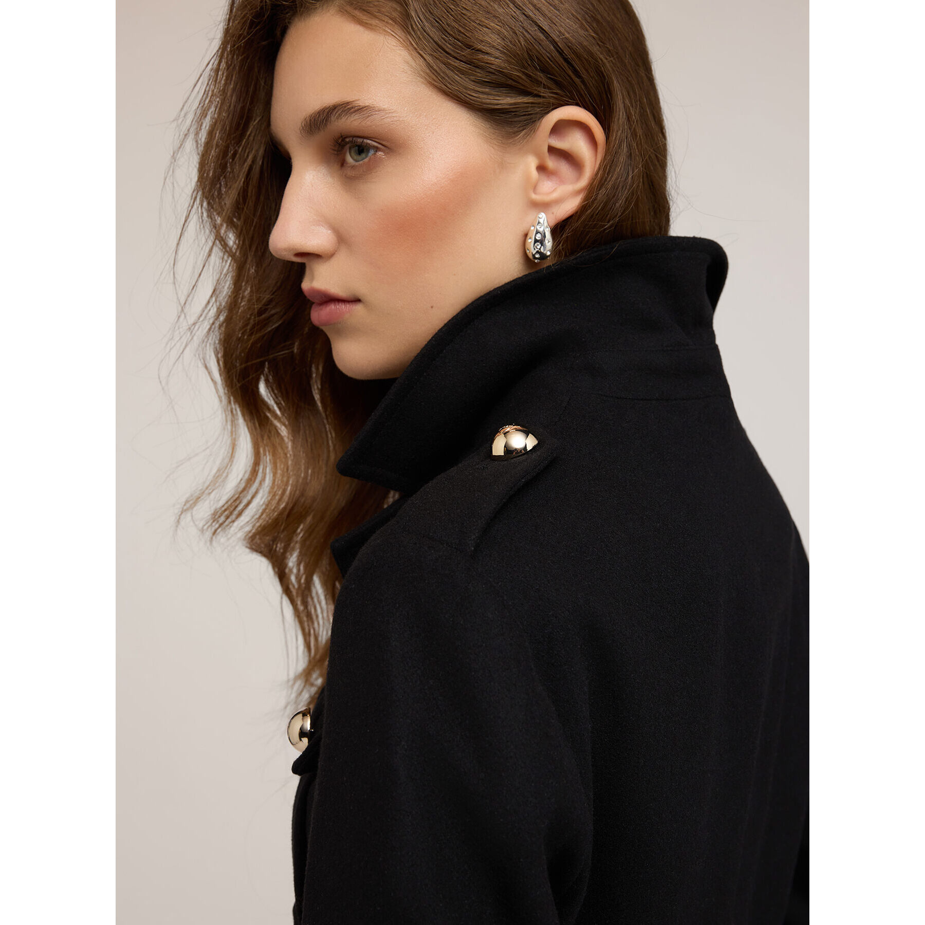 Motivi - Chaqueta con fruncidos en paño de mezcla de lana - Negro