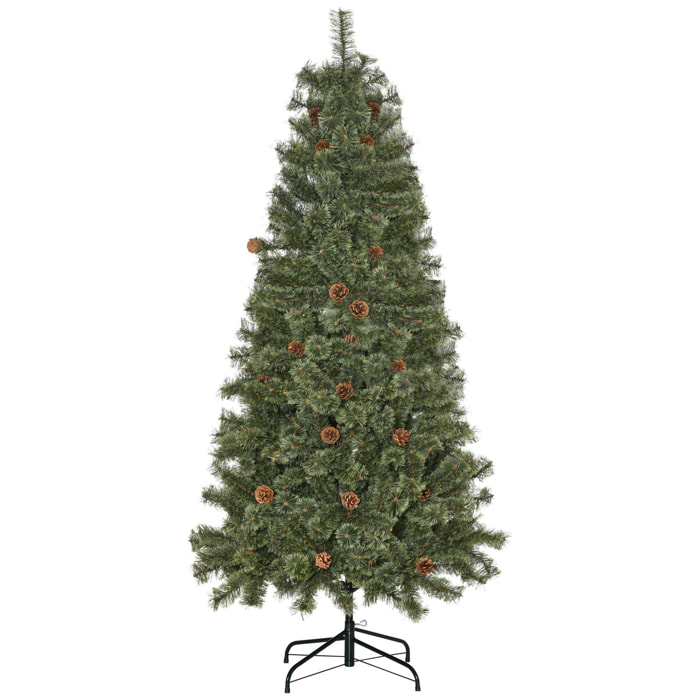 Sapin de Noël artificiel Ø 87 x 180H cm - 450 branches épines imitation Nordmann grand réalisme - 28 pommes de pin - métal PVC vert