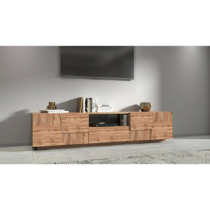 Mobile porta TV Maestrale, Credenza bassa da soggiorno con 4 ante e 1 cassetto, Base porta TV, 220x44h46 cm, Rovere