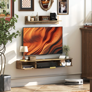 Conjunto de Muebles de Salón, Muebles de TV con Estante de Pared, Puerta, Estantes Abiertos, Orificios para Cables, para Televisión de Pared, 120x24x16 cm, Roble