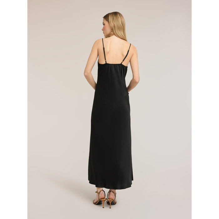 Motivi - Vestito lungo lingerie in raso - Nero