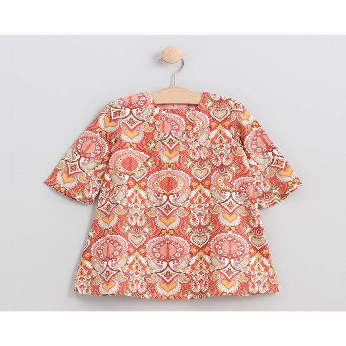 VESTIDO NARANJA ÉTNICO CUELLO CUADRADO