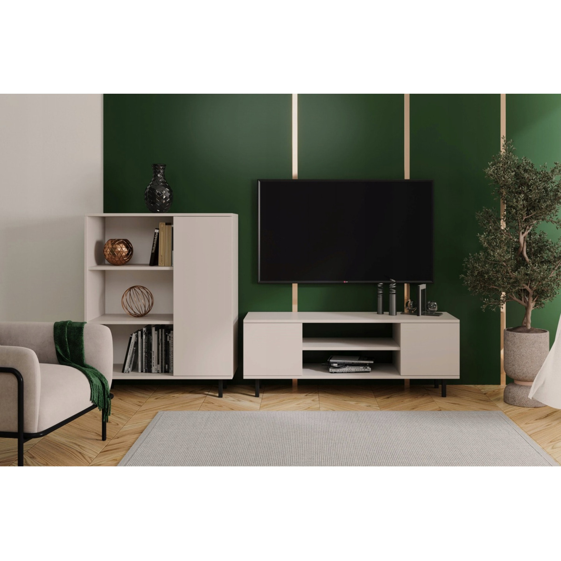 Mobile TV Focus 155 cm in cashmere con gambe nere