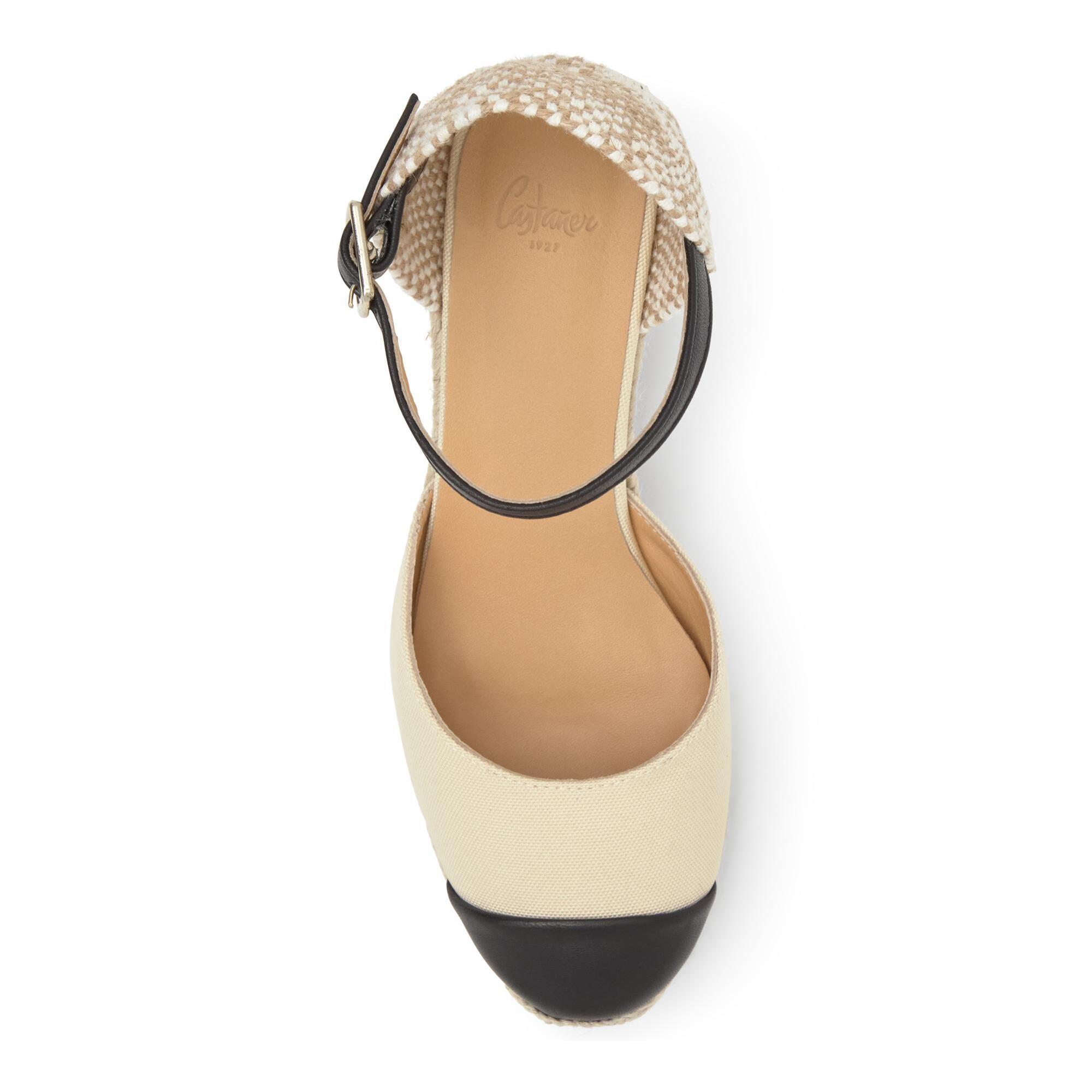 Alpargata de cuña Coraline en algodón orgánico con punta de cuero