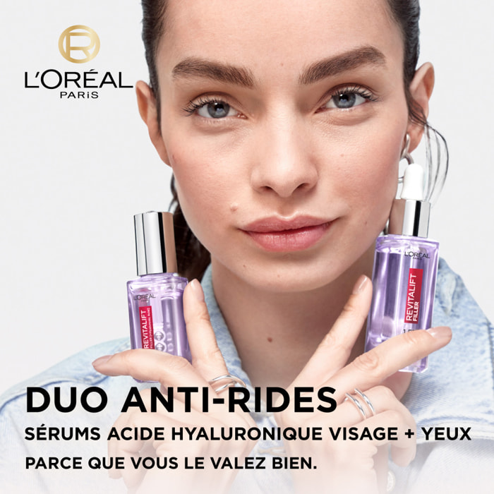 L'Oréal Paris Revitalift Filler Routine Anti-Âge Repulpante : Sérum Anti-rides 1.5% Acide Hyaluronique Pur 30ml, Sérum Yeux à l