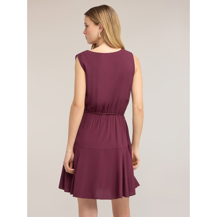 Motivi - Vestido flare en viscosa con cinturón trenzado - Violeta