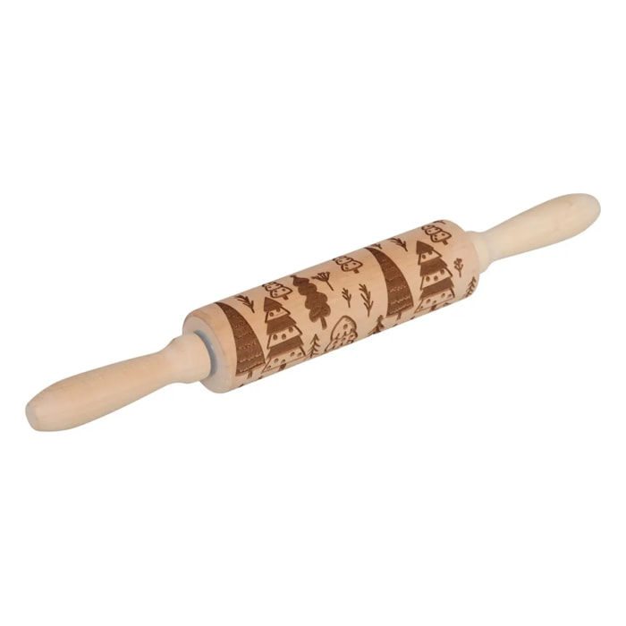 Rouleau à patisserie empreinte Noël L35,5cm en bois
