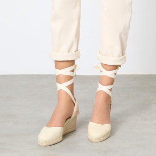 Alpargatas de cuña de mujer Carina en algodón orgánico, cierre mediante lazada