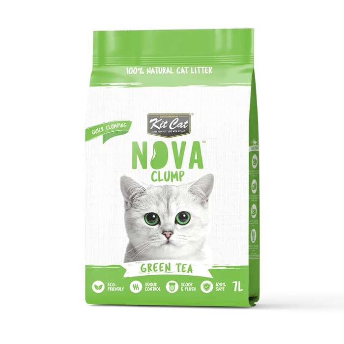 Kit Cat Nova Pack Ahorro Control Olores 12 - (6 Green Tea - 6 Charcoal) 7 L Arena Vegetal para gatos