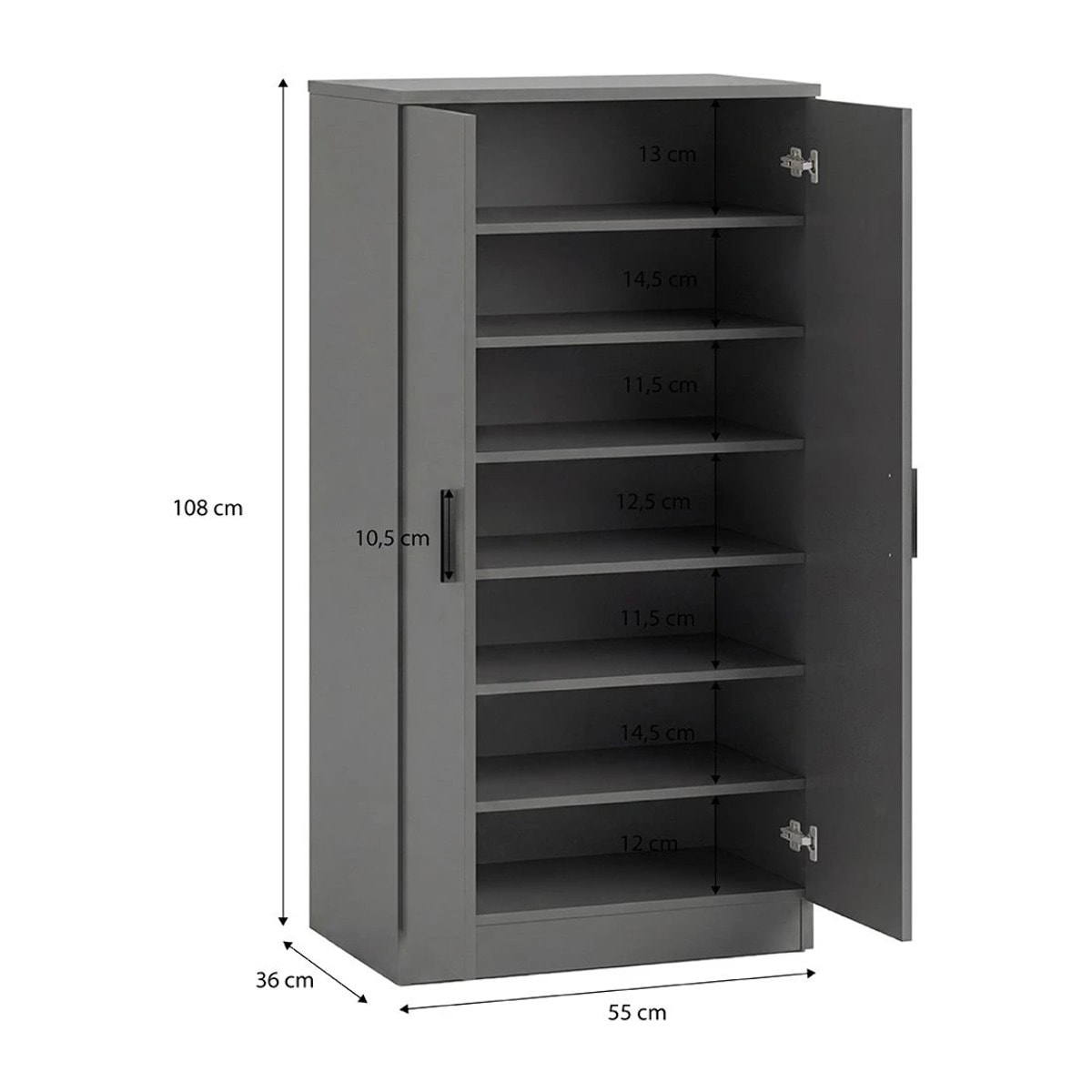 Zapatero de 2 puertas en gris grafito 55x108 cm Liam Gris Grafito
