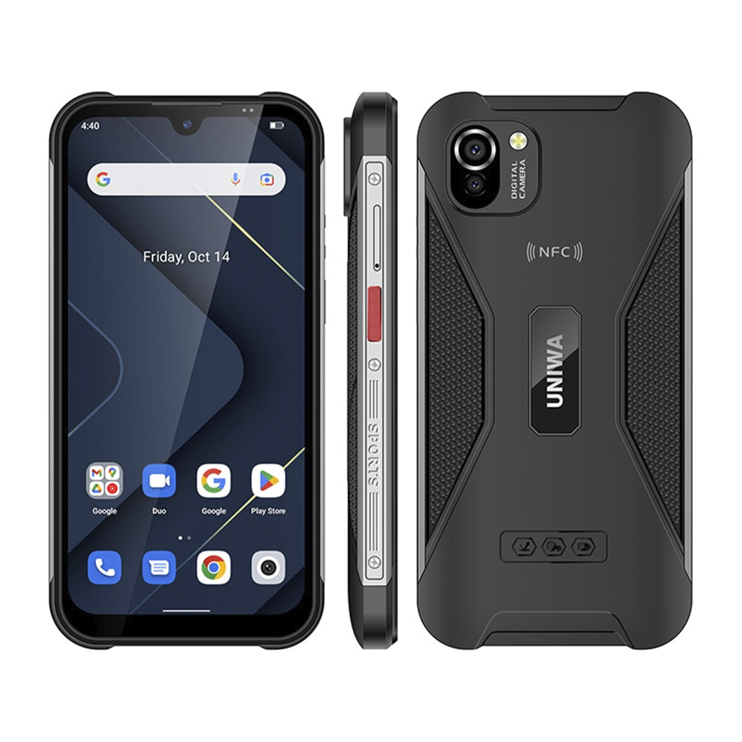 DAM Smartphone Rugerizado W555 4G, Android 12, 3GB RAM + 32GB. Pantalla 5,7'' HD. 13mpx. GPS.IP67. POC function. 7,4x1,3x15 Cm. Color: Negro