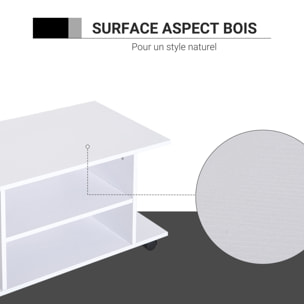 Meuble TV bas à roulettes avec étagère panneaux de particules blanc