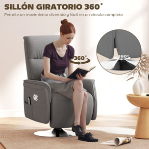 Sillón Relax Reclinable con Reposapiés Sillón de Masaje con 10 Puntos de Masaje Giratorio 360° Mando a Distancia Butaca Reclinable para Salón Oficina Gris