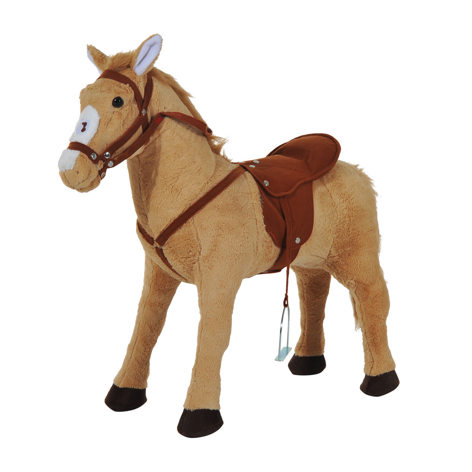 Caballo de Juguete para Niños de +3 Años Caballo de Juguete con Sonidos y Estructura de Metal Carga 60kg 85x28x60 cm Beige