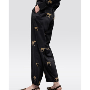 Jogger in raso con stampa leopardata