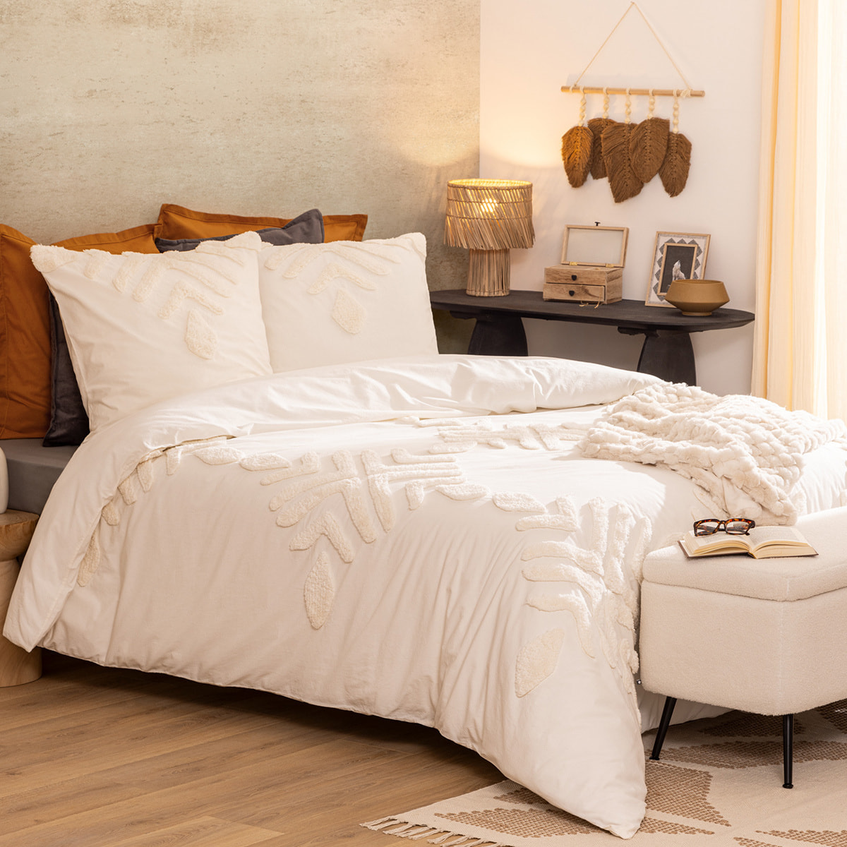 Parure de lit Inuit dreams coton blanc ivoire 240x220cm