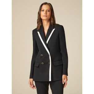 Oltre - Blazer de punto milano con perfiles en contraste - Negro