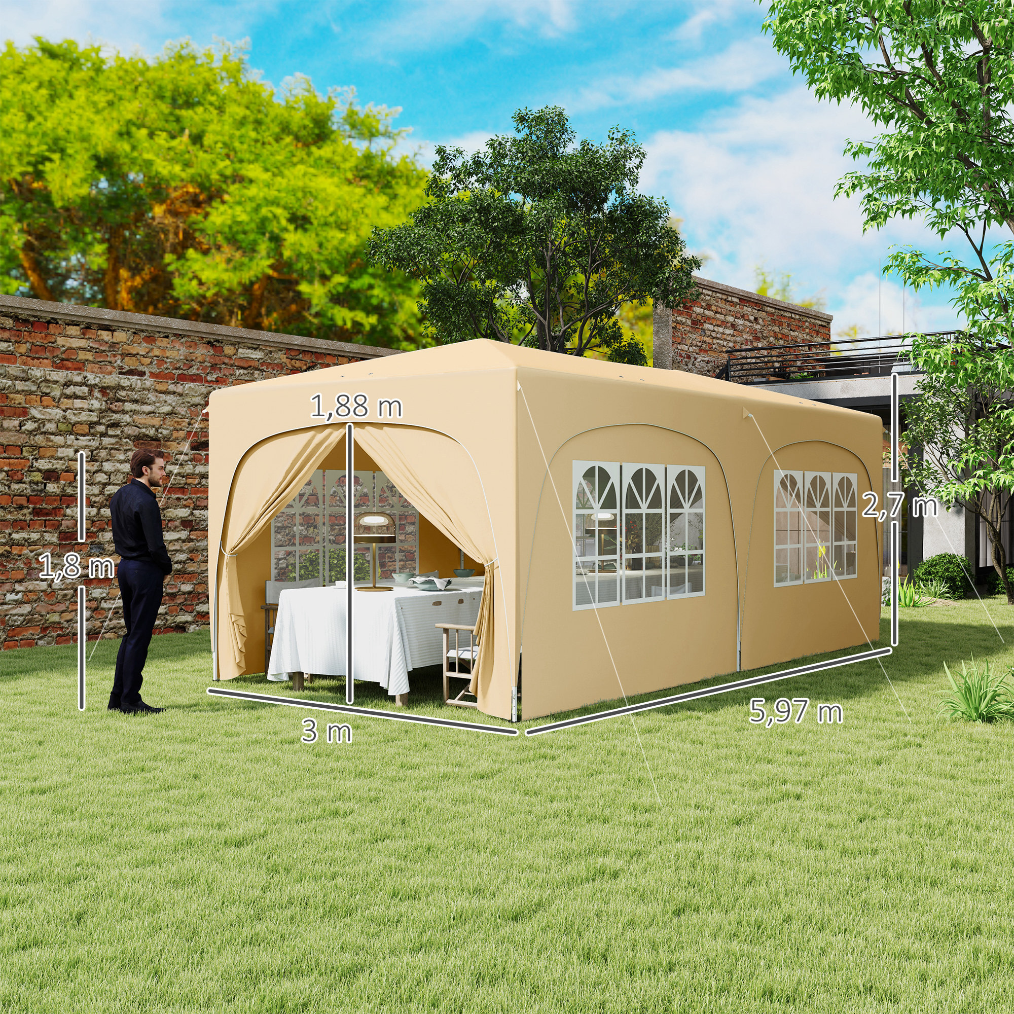 Carpa Plegable Gazebo 6x3 m Cenador Plegable con Altura Ajustable 6 Paredes Laterales Anti-UV y Bolsa de Transporte Pabellón de Jardín para Camping Fiestas