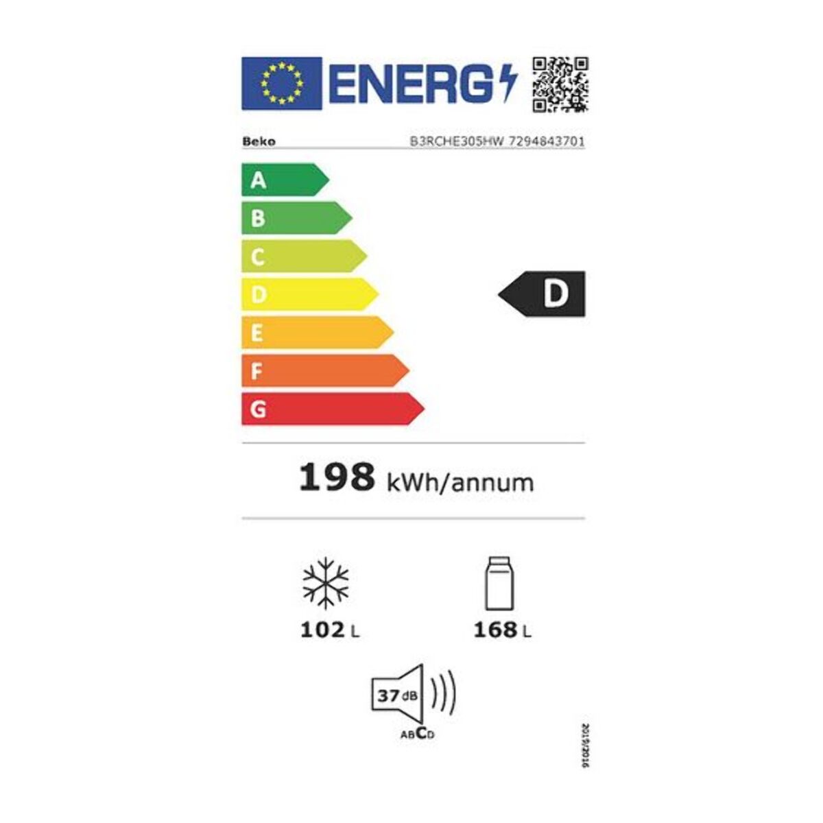 Réfrigérateur combiné BEKO B3RCHE305HW