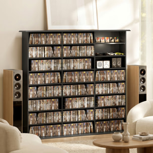 Rangement CD et DVD 24 compartiments 18 étagères réglables noir