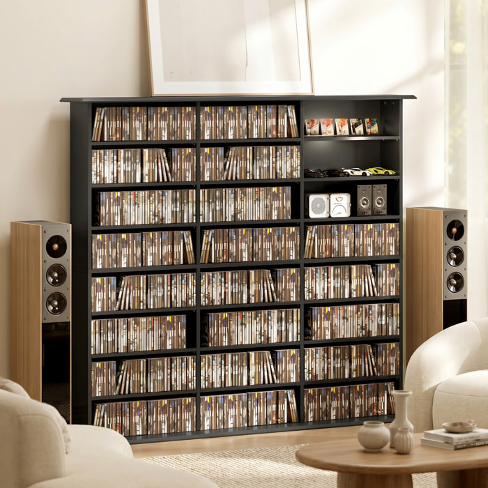 Rangement CD et DVD 24 compartiments 18 étagères réglables noir