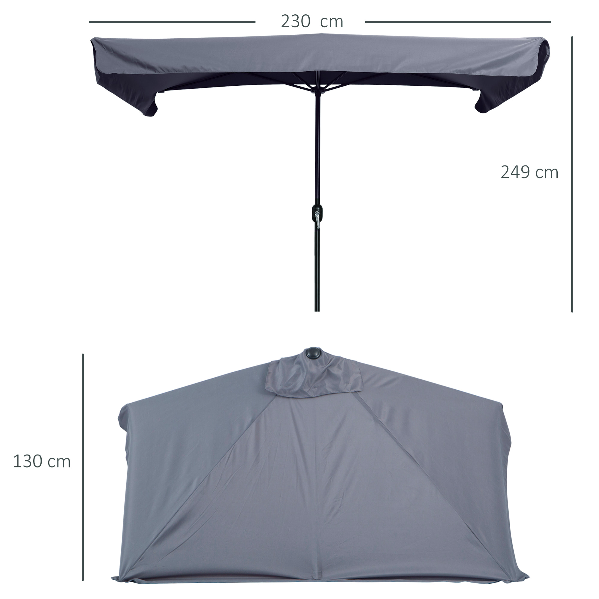Sombrilla Rectangular 230x130x249 cm Parasol para Pared Media Sombrilla con Manivela Protección UV Impermeable Sombrilla para Balcón Terraza Jardín Gris Oscuro