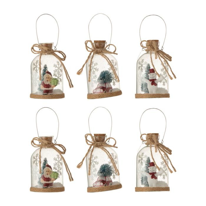 J-Line suspension de Noël - bouteille - verre - transparent - boîte de 6