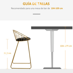 Juego de 2 Taburetes Altos de Cocina con Asiento de Tela Taburetes de Bar Sillas Acapulco con Respaldo y Reposapiés para Comedor 52,5x47x97 cm Dorado