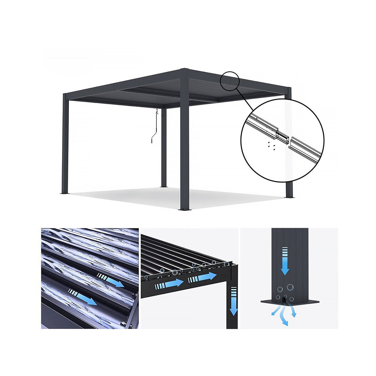 Pergola bioclimatique en aluminium "Windsor" - 3 x 4 m - Anthracite