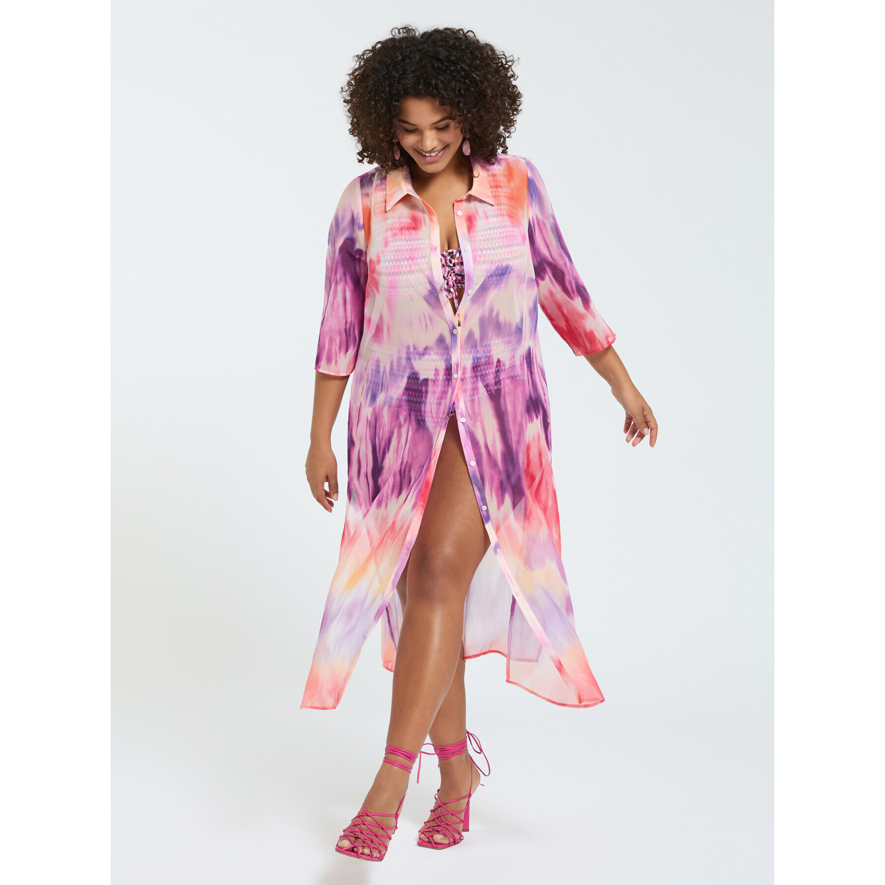 Fiorella Rubino - Vestido camisero en georgette tie-dye - Violeta