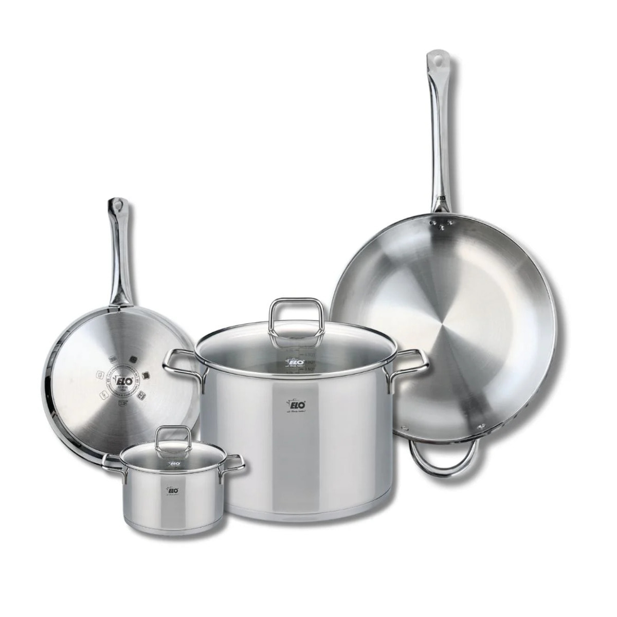 Ensemble de 2 Poêles de cuisson 24 et 32 cm et 2 faitouts 14 et 26 cm Elo Profi Citrin