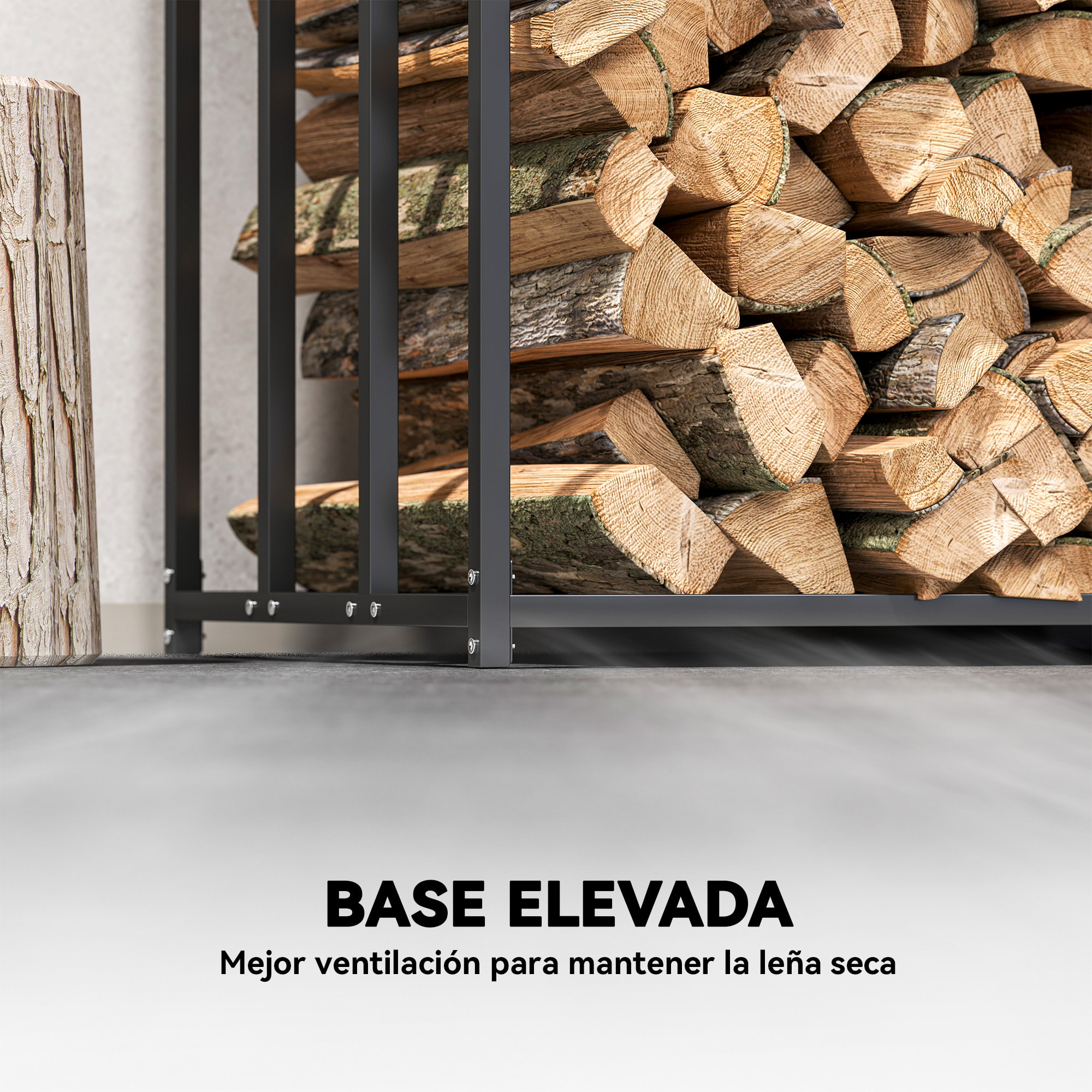 Estante de Leña Metálico, 186x70x185 cm, Leñero Exterior con Cubierta Impermeable 600D Oxford, Marco de Acero, Soporte para Leña de Chimenea, Carga 300 kg, para Jardín, Terraza