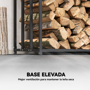 Estante de Leña Metálico, 186x70x185 cm, Leñero Exterior con Cubierta Impermeable 600D Oxford, Marco de Acero, Soporte para Leña de Chimenea, Carga 300 kg, para Jardín, Terraza